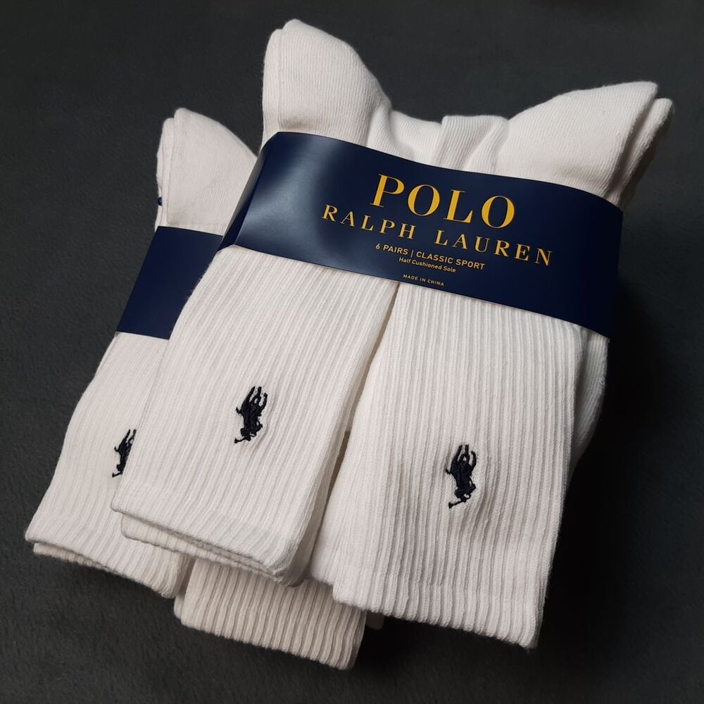 Polo Ralph Lauren Socks Mens White 6 Pairs Classic Sport PRL ZP821005PK6N BUNDLE - Picture 2 of 9